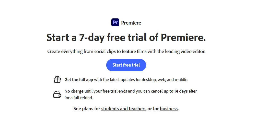 How to Start a 7-day free trial of Premiere