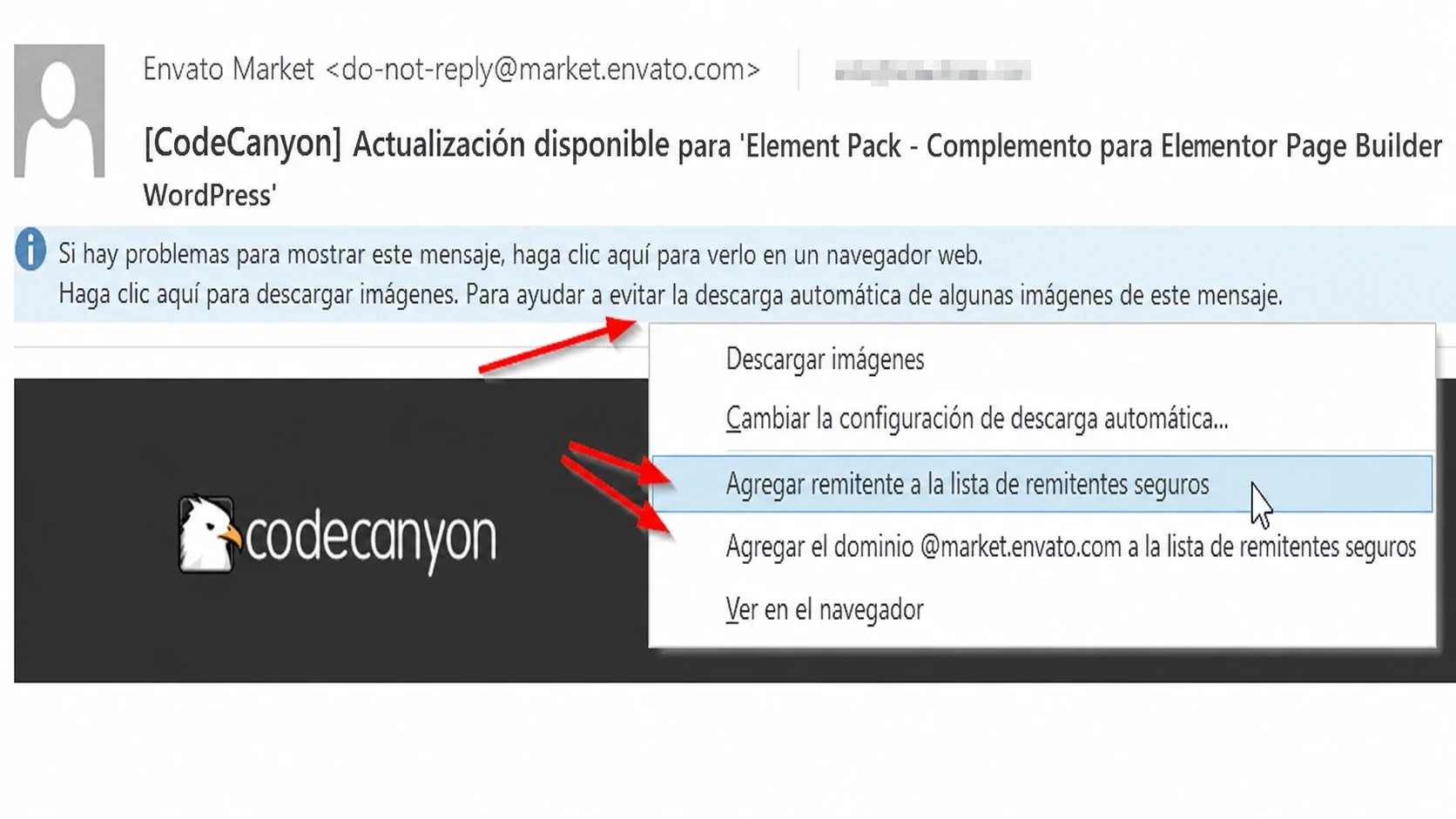añadir un correo a la lista blanca en Outlook 20XX