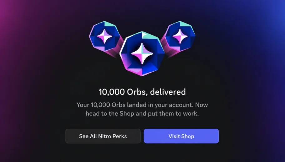 In-app Discord Nitro promo offering bonus Orbs