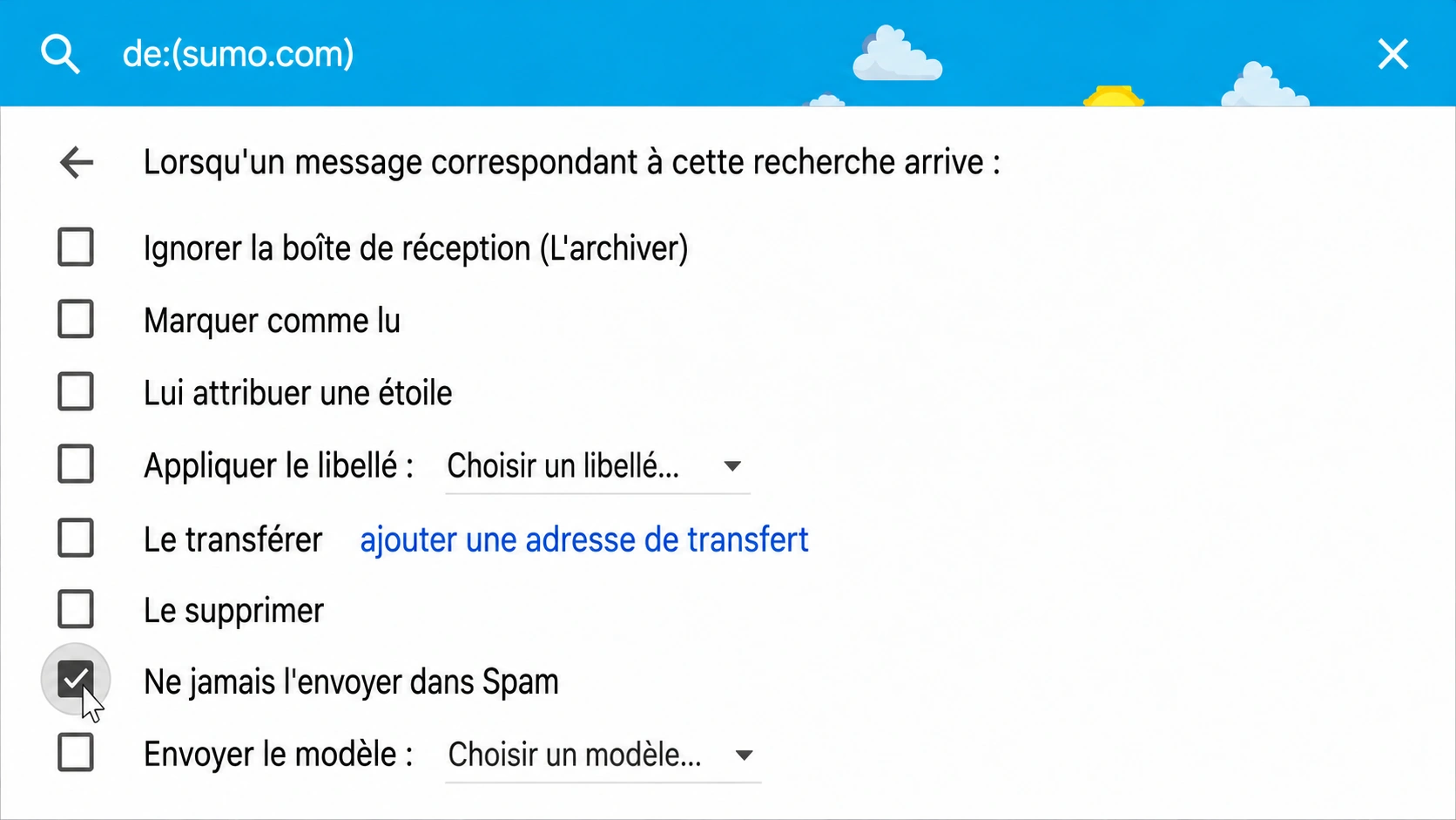 mettre vos e-mails sur liste blanche dans Gmail
