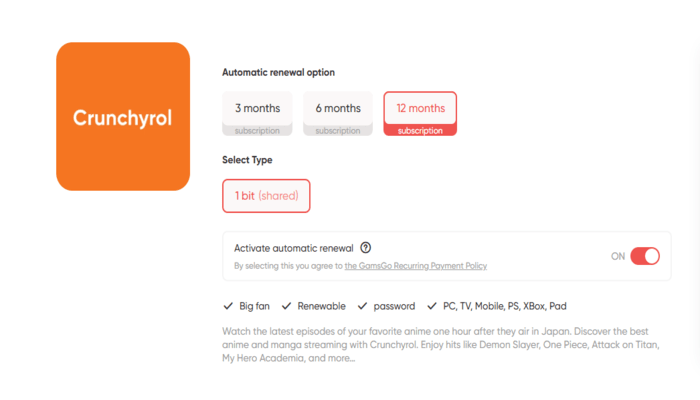 crunchyroll mega fan subscription