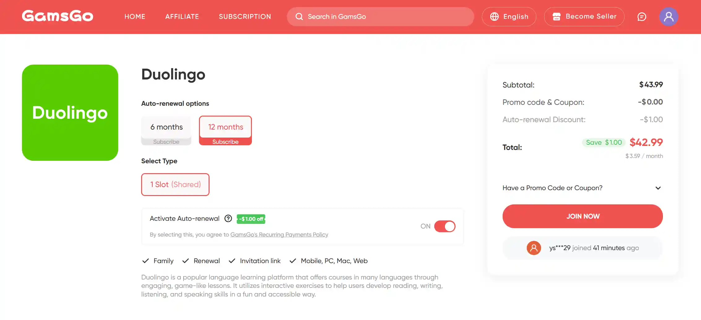 Duolingo Family Plan