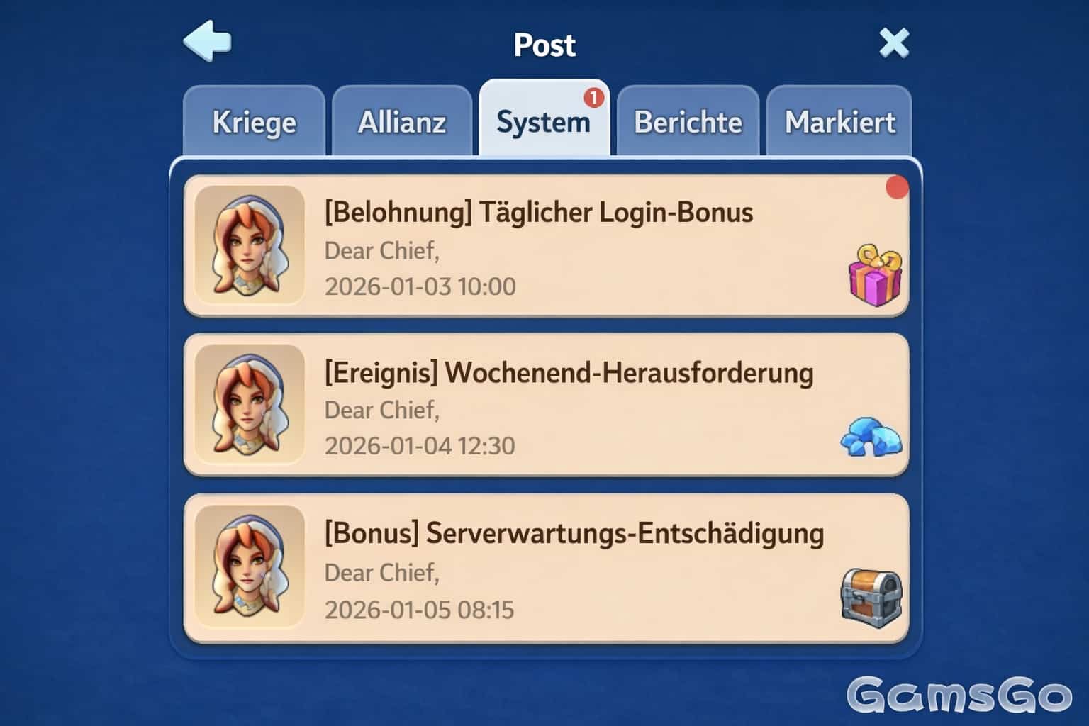 Belohnungen im Posteingang abholen