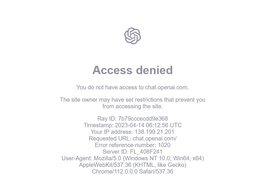 mensaje de access denied en chatgpt que impide acceder al sitio