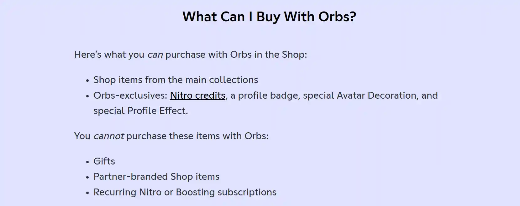 Discord Orbs redeemable for Nitro Credits