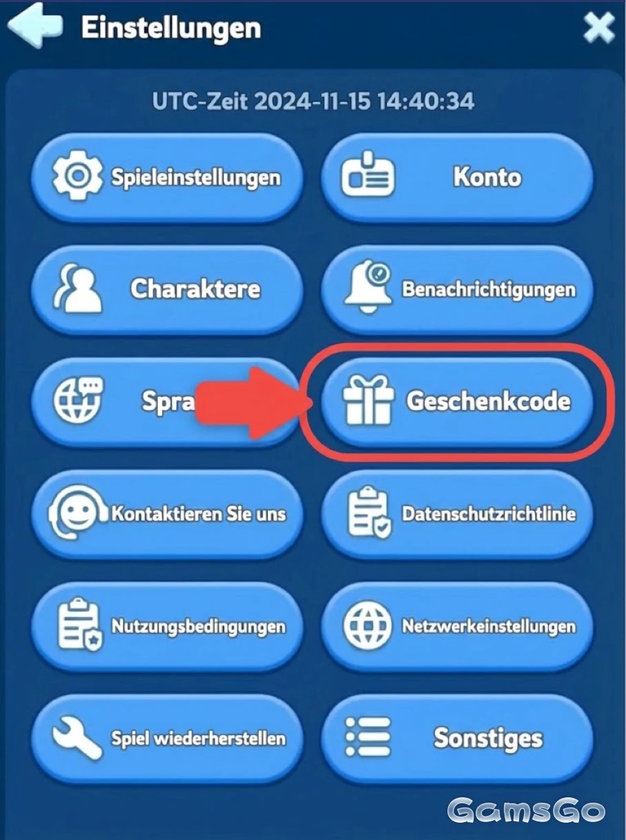 Button Redeem Code auswählen