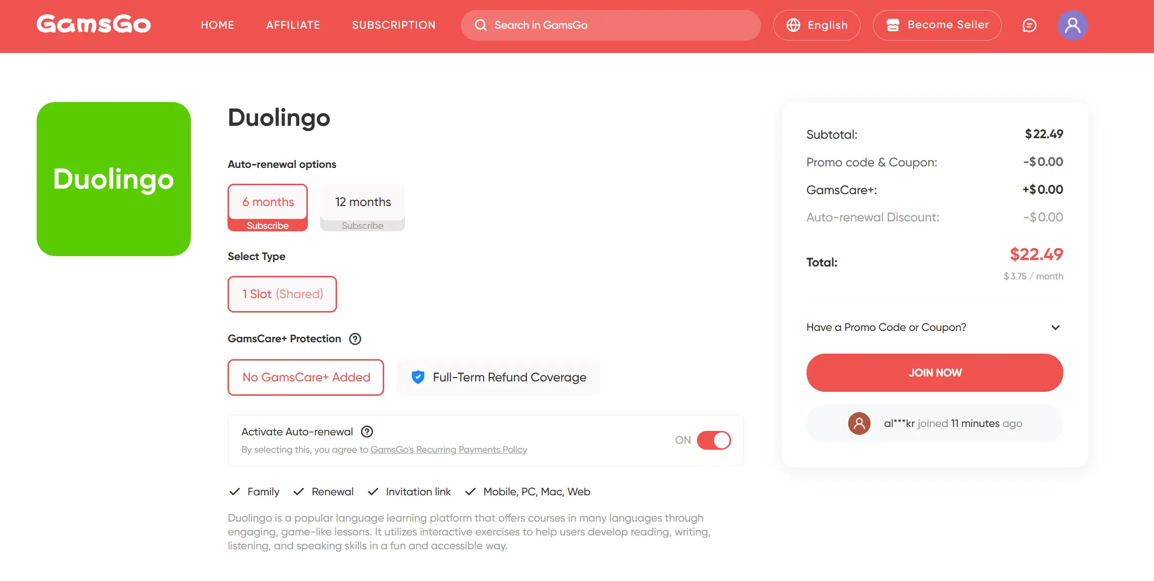 Get Super Duolingo for Less with GamsGo