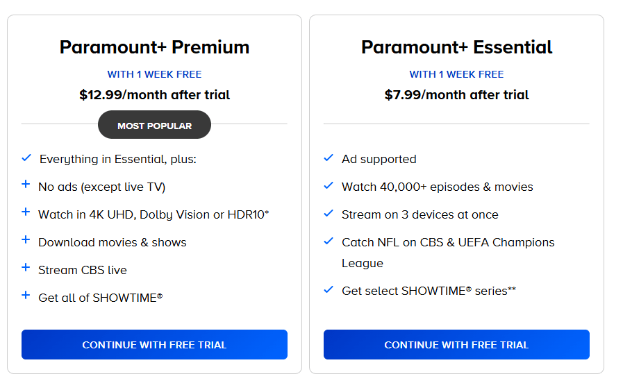 What plans does Paramount Plus offer?