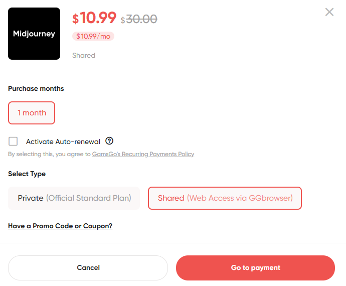 MidJourney subscription