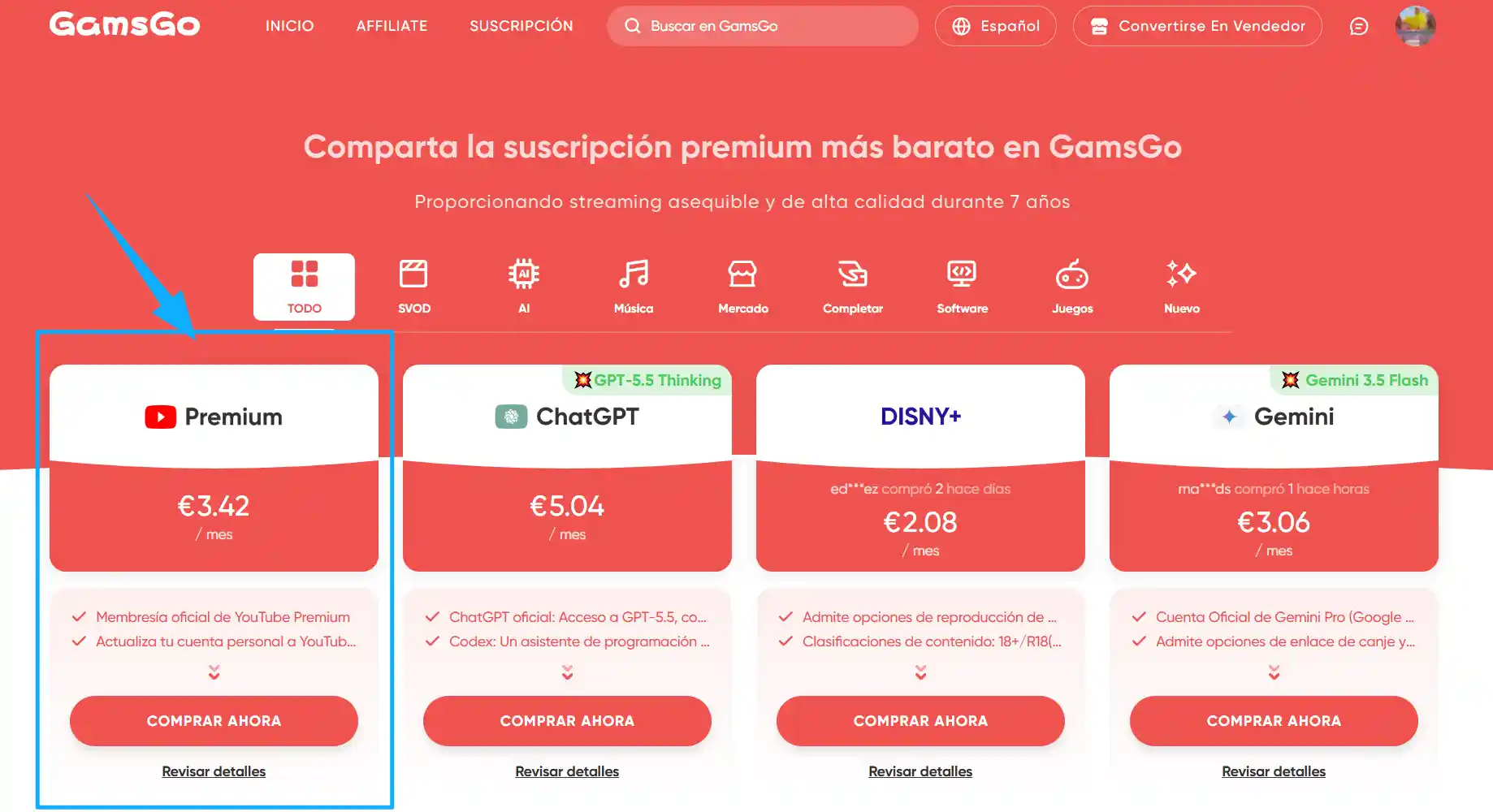 compartir YouTube Premium