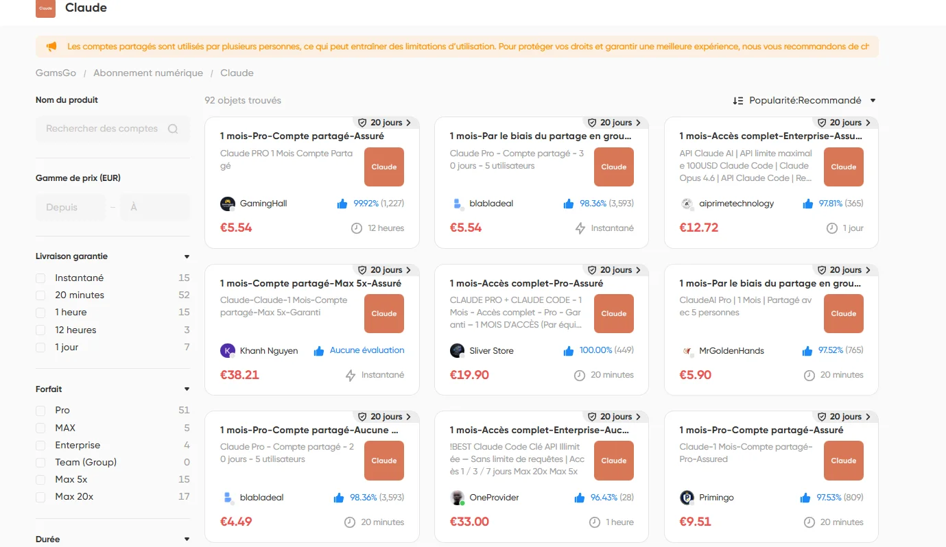 Claude Pro pas cher sur GamsGo