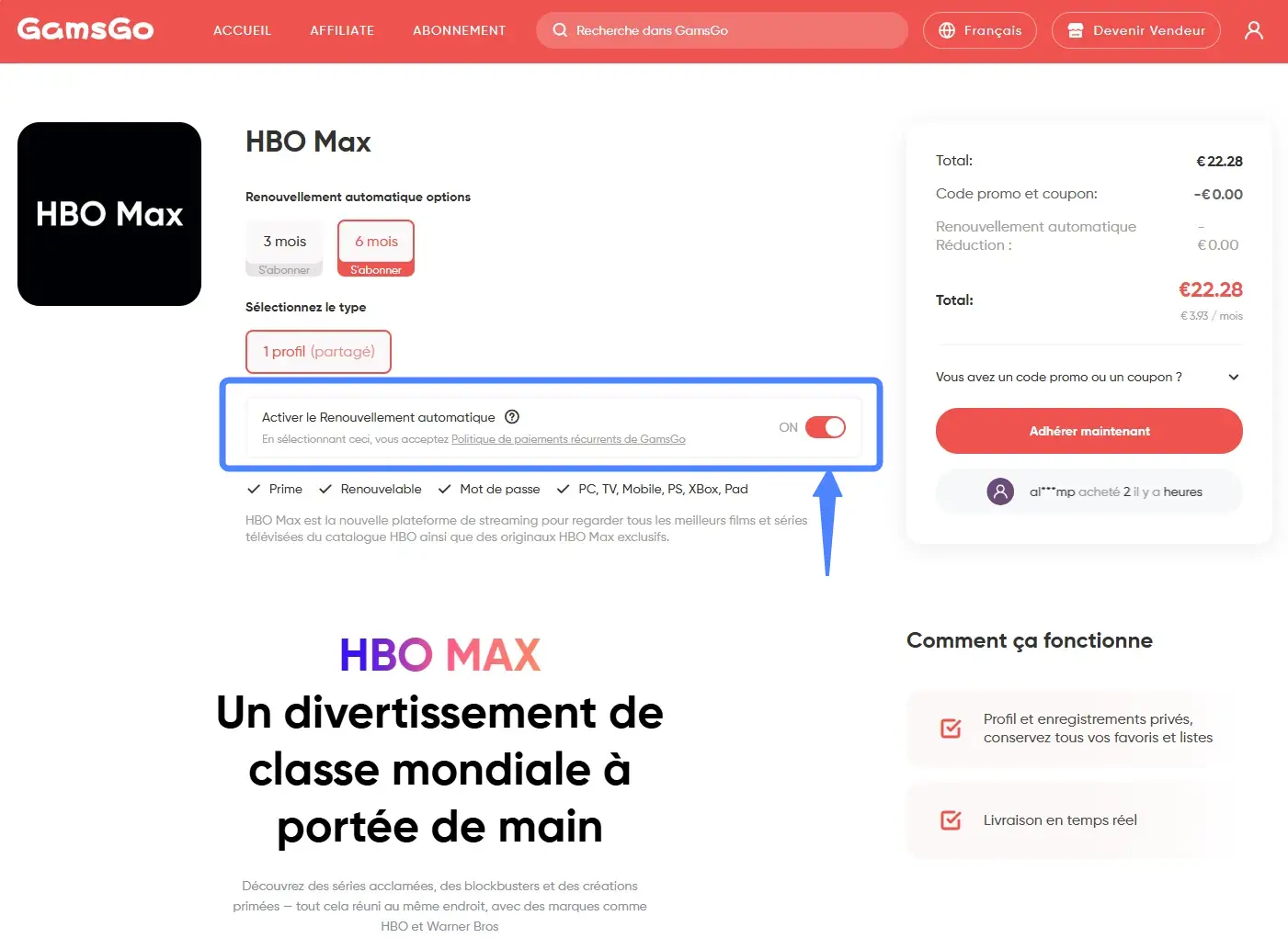 abonnement HBO Max sur GamsGo