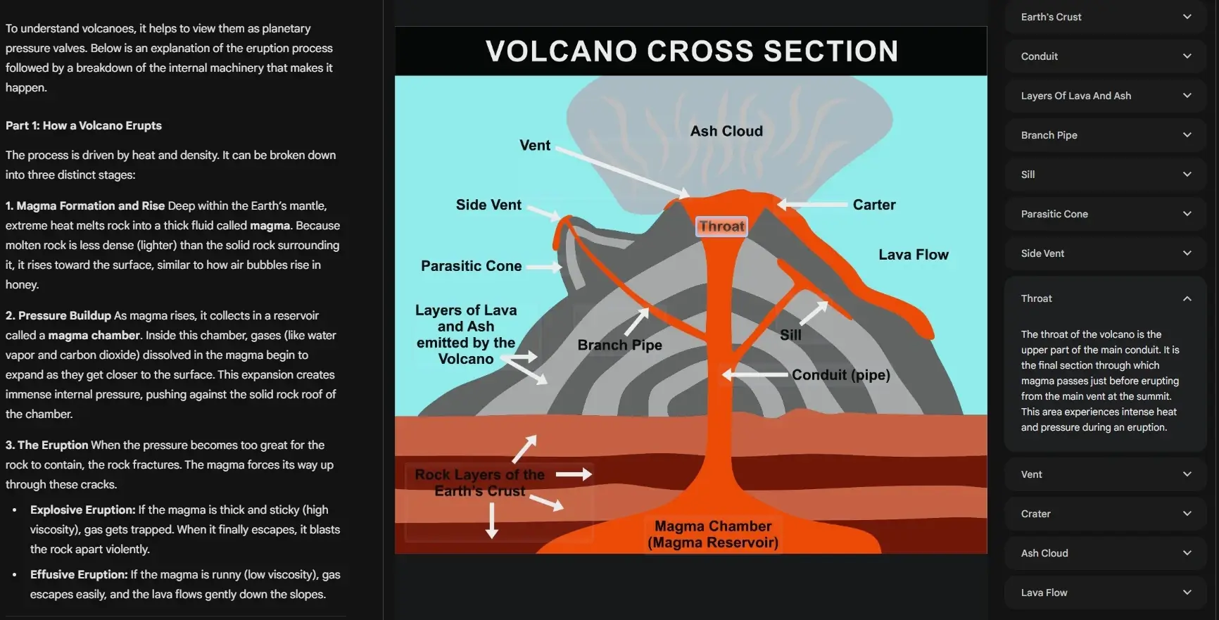The interactive volcano-eruption interface created by Gemini 3