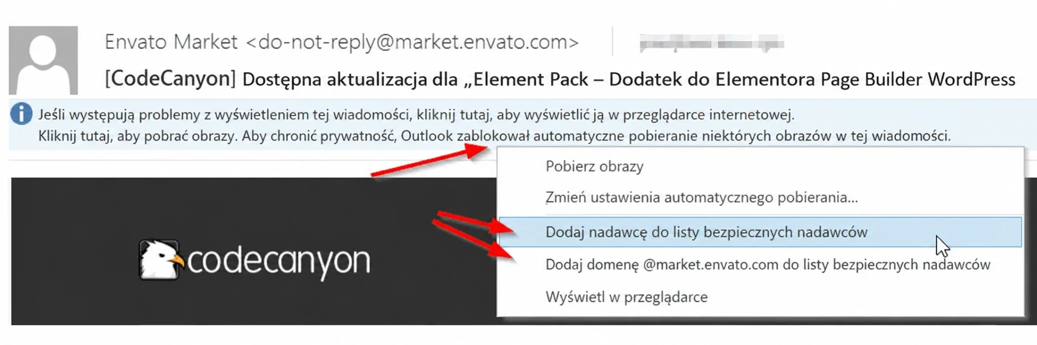 dodaj e-mail do białej listy w Outlook 20XX