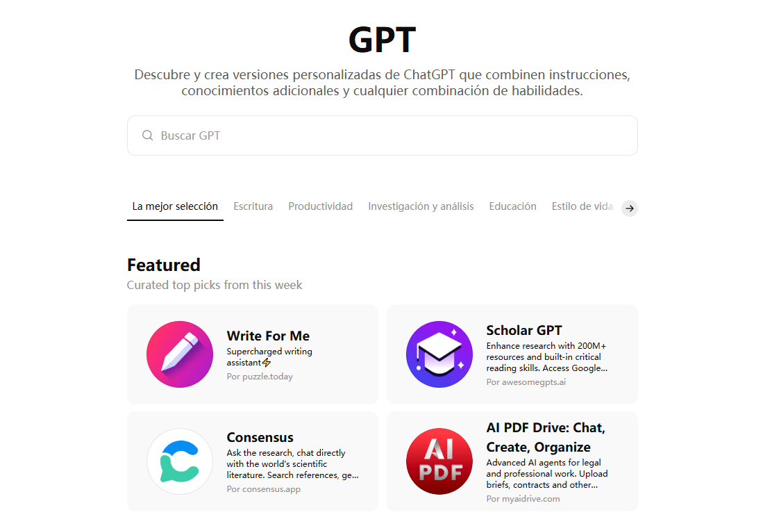ChatGPT Plus biblioteca de versiones personalizadas de chatgpt