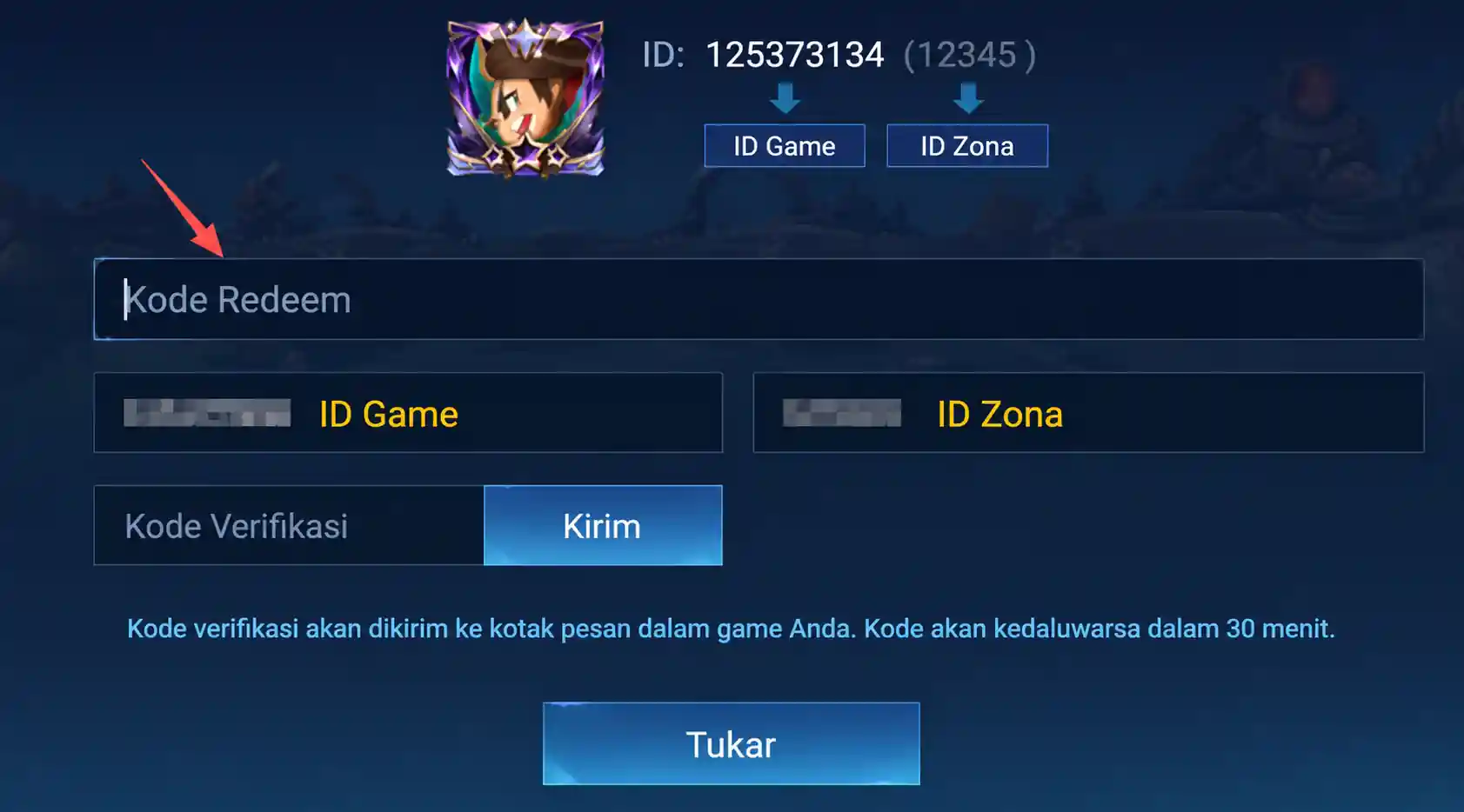 cara redeem kode MLBB step 5