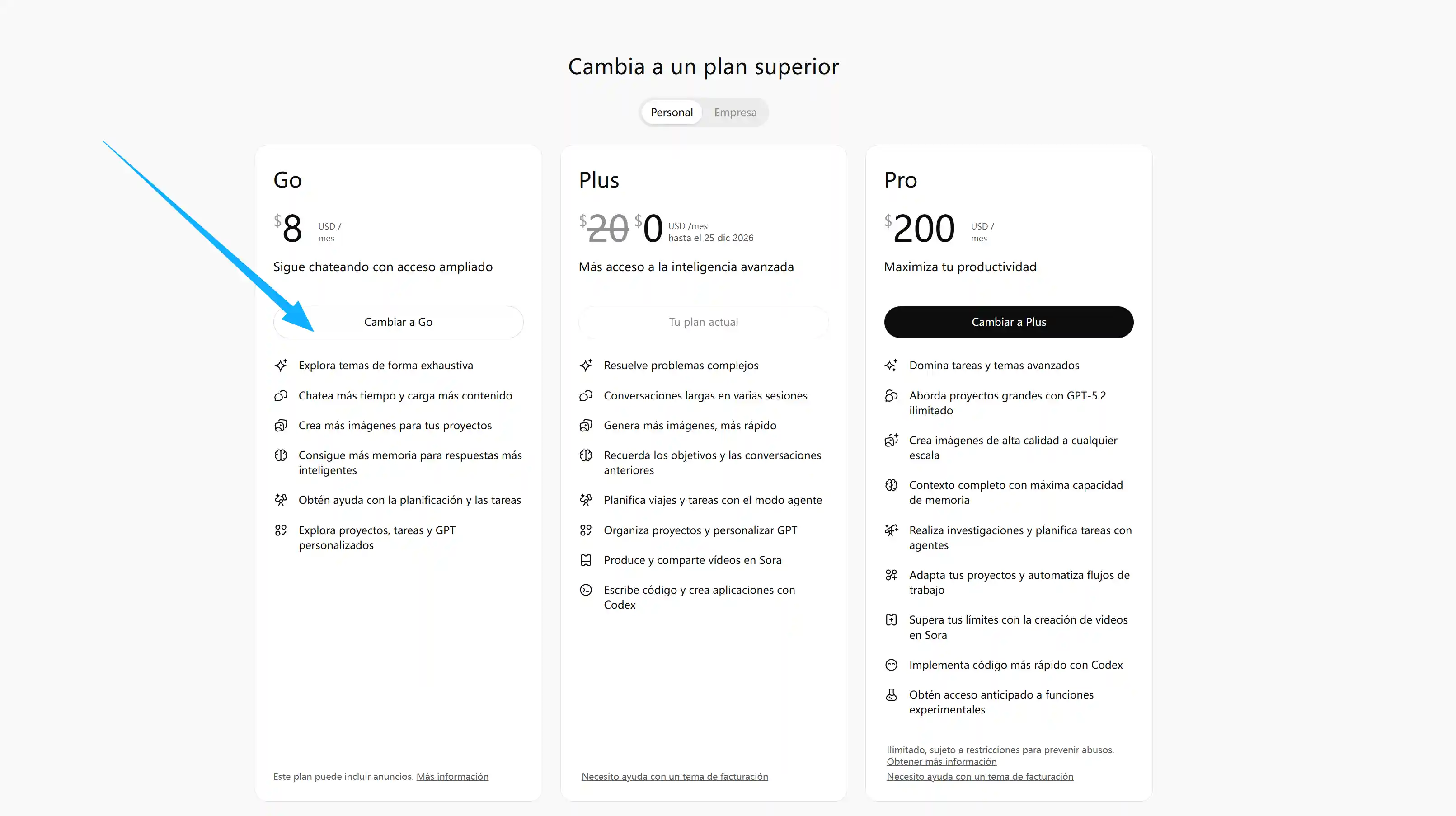 Plan de suscripción de ChatGPT