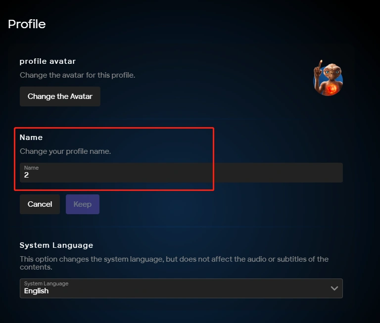 change SkyShowtime profile name