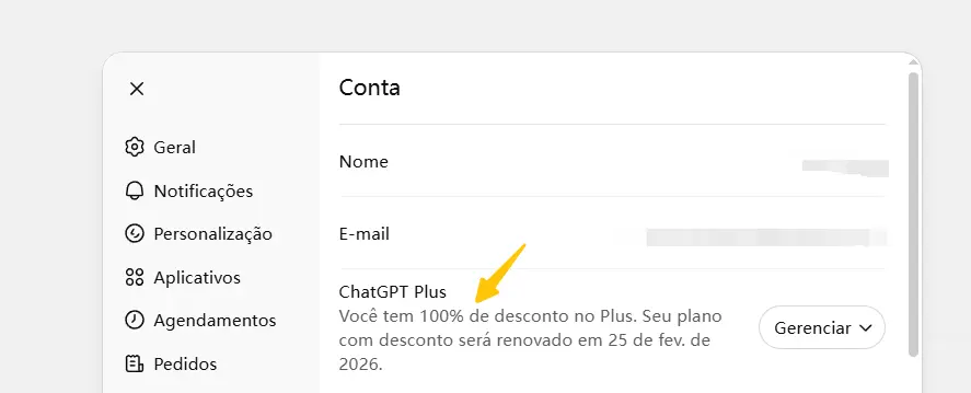 Oferta de retenção de mês gratuito do ChatGPT Plus para cancelamento