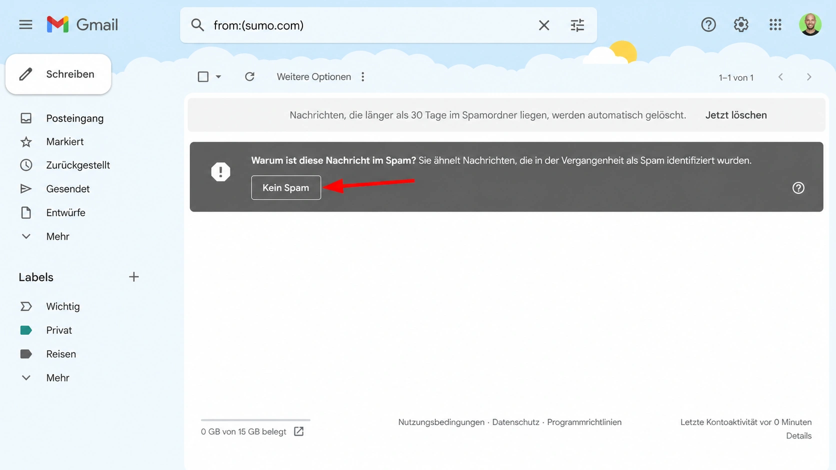 eine E-Mail in Gmail auf die Whitelist setzen