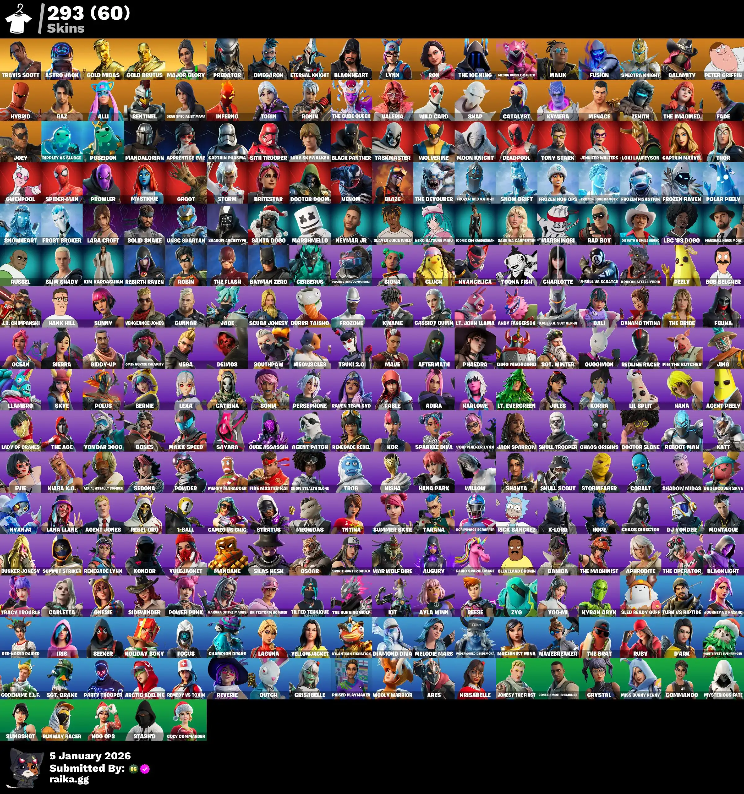 PC/PSN/Xbox/Nintendo 293 skin | Travis Scott | Astro Jack | Gold Midas | Gold Brutus | Major Glory | Predator | Omegarok | Eternal Knight | Blackhear