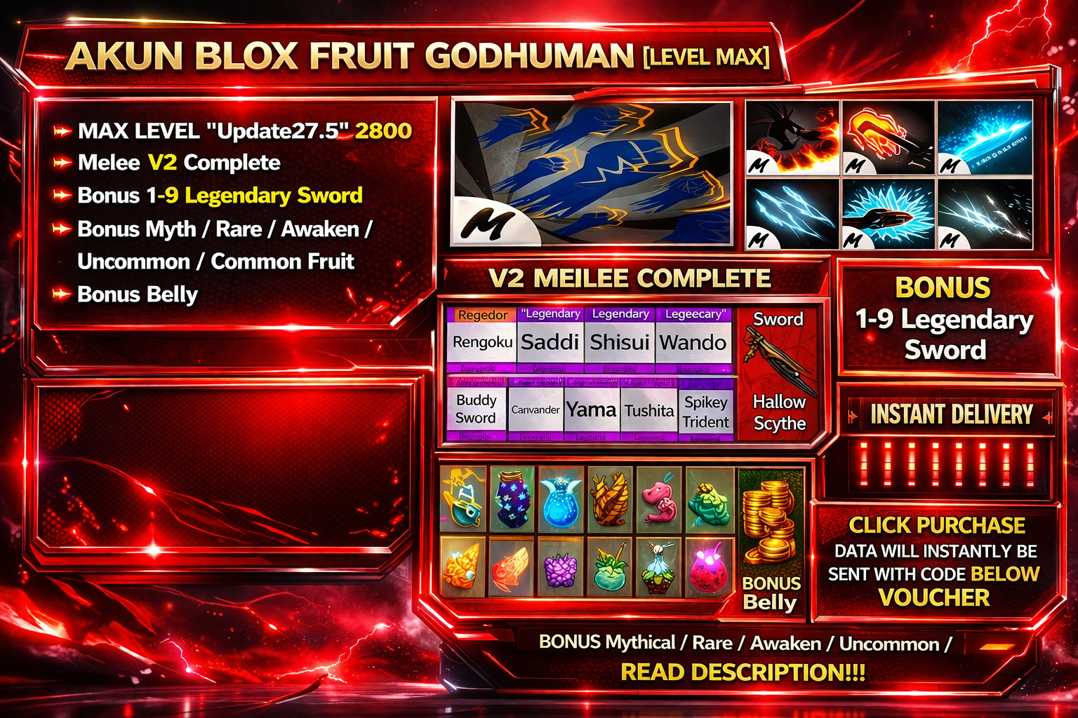 Cuenta Blox Fruits NIVEL MÁXIMO + Godhuman | Acceso total | Cuenta Premium | Entrega automática instantánea