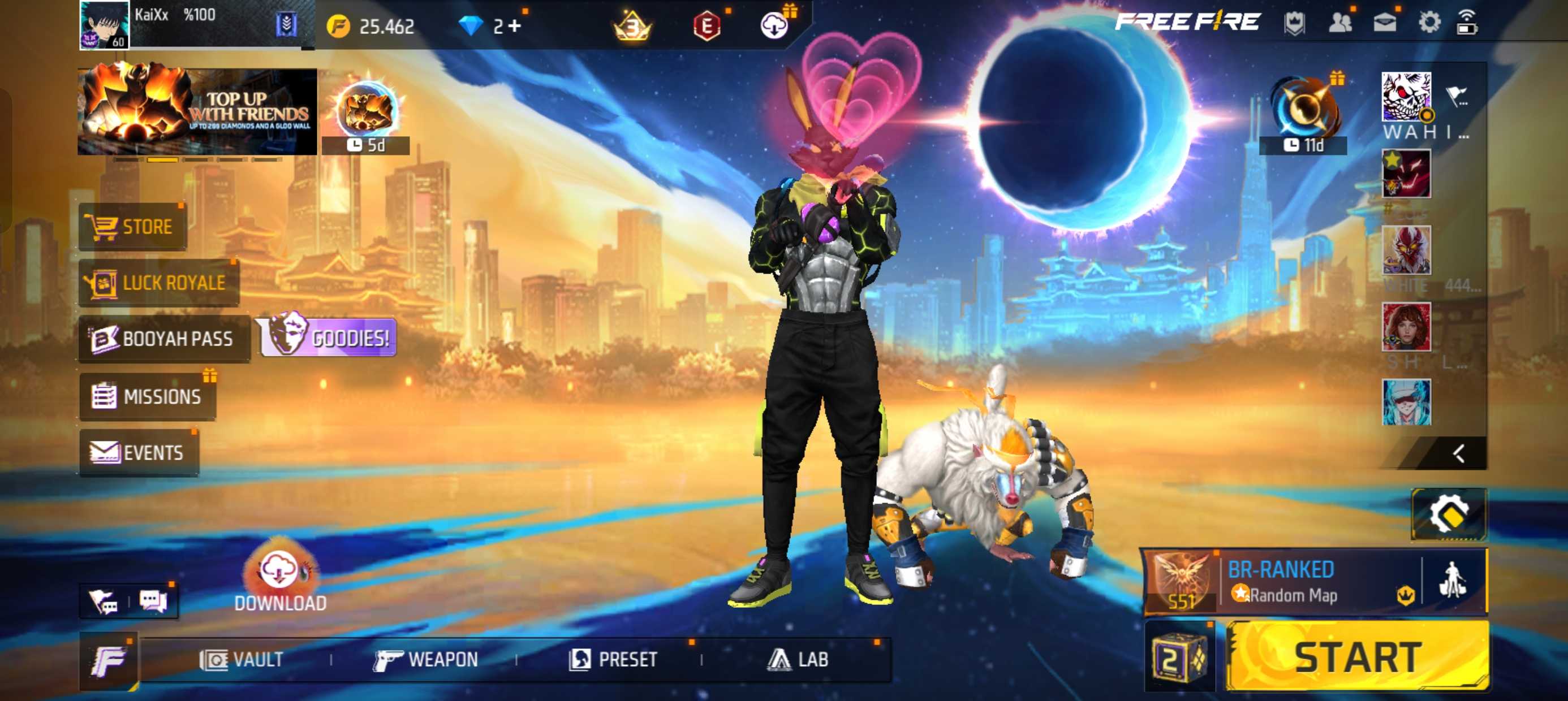 Prime 3 - Free Fire-حساب Garena Free Fire-ME (الشرق الأوسط)-وصول كامل - المستوى 60