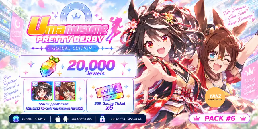Umamusume-Konto | 20000 Juwelen + Kitasan Black x5 + Condor Passa (Champion's Passion) x5 + 6 SSR-Ticket