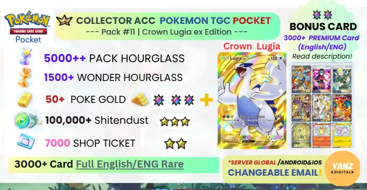 Pokemon TCG Pocket Account | Crown Lugia ex 3000+ Cards English + 5000 Pack HG + 1500+ Wonder HG + 7000 Ticket + 50 Poke Gold