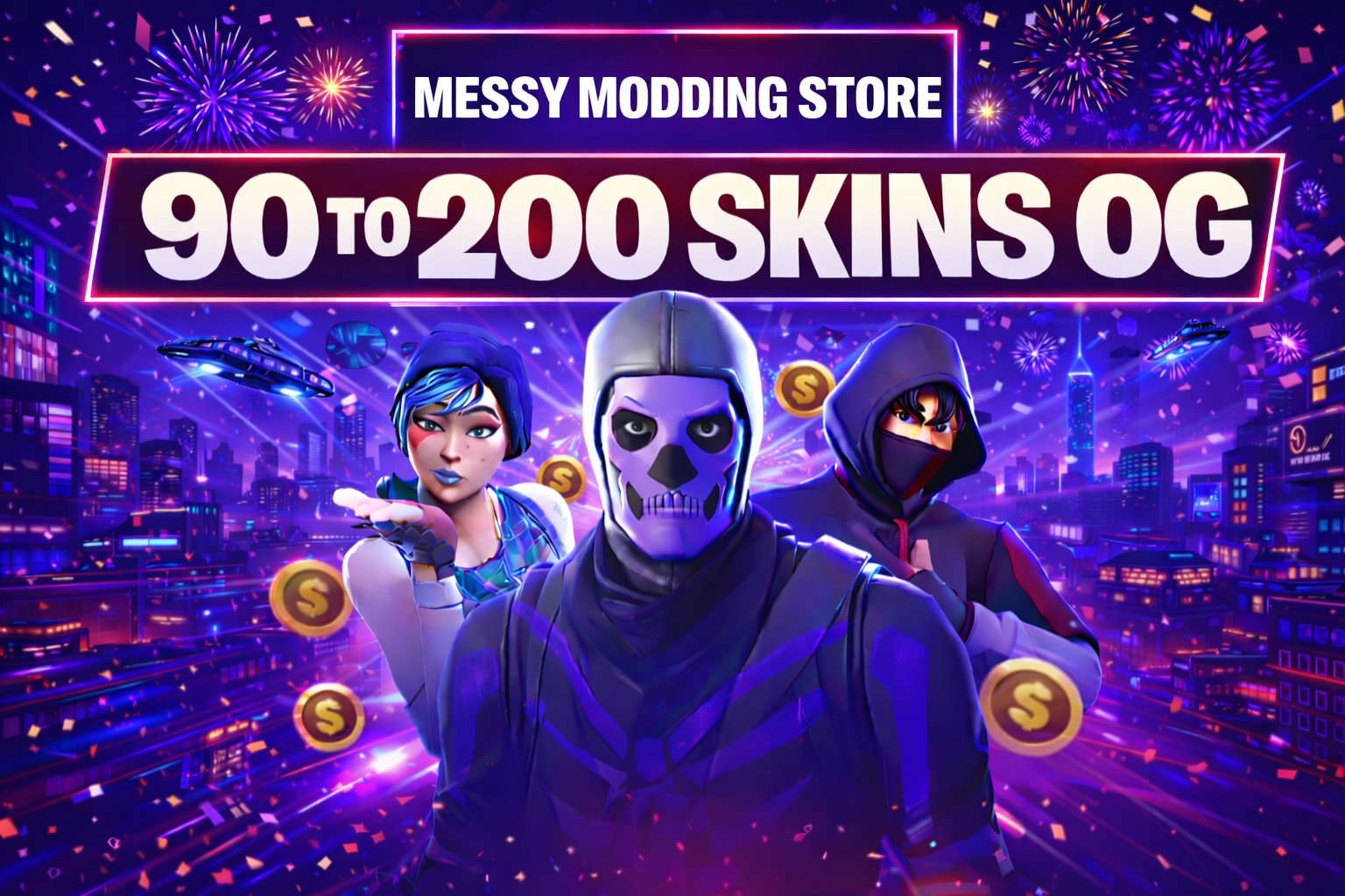 100 স্কিনসহ গ্যারান্টিড অ্যাকাউন্ট, যার মধ্যে রয়েছে রেয়ার ও সুপার রেয়ার আইটেম (Black Knight, Renegade Raider, Travis Scott এবং আরও) – ইমেইলে যোগাযোগ করুন