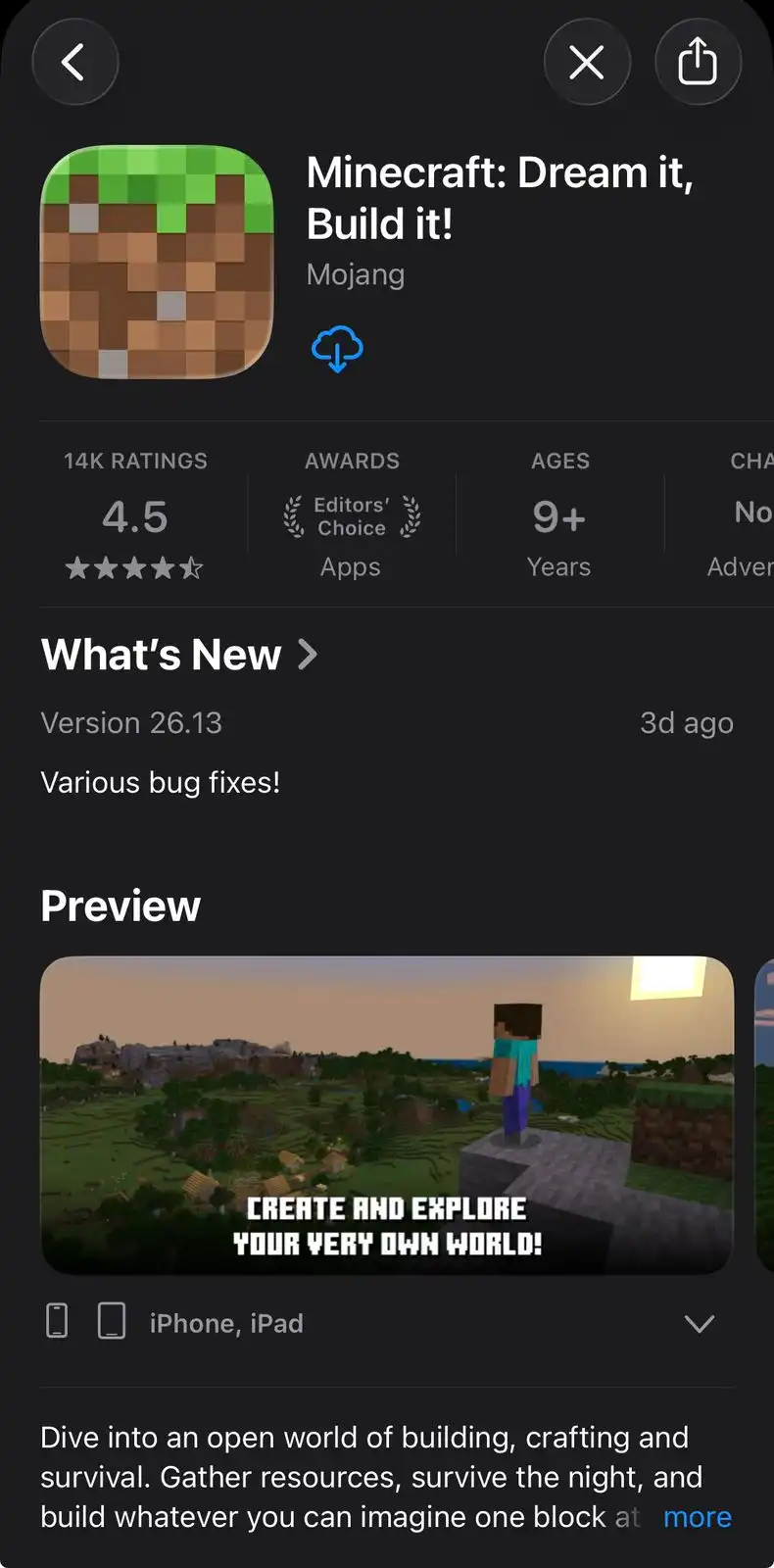 Minecraft iOS - (iPad, iPhone) | (Appareil Apple uniquement)