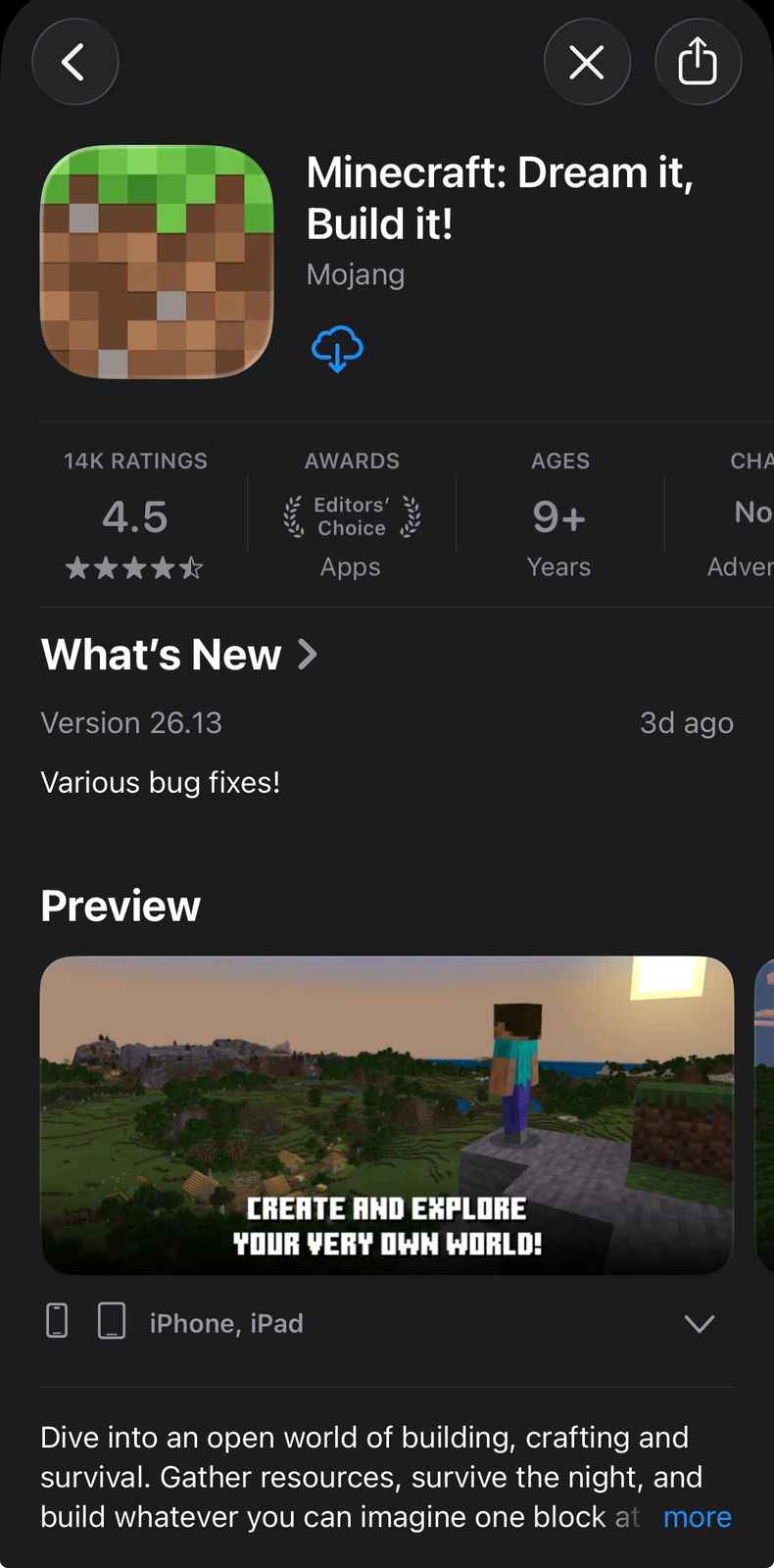 Minecraft iOS - iPad (Solo dispositivo Apple)