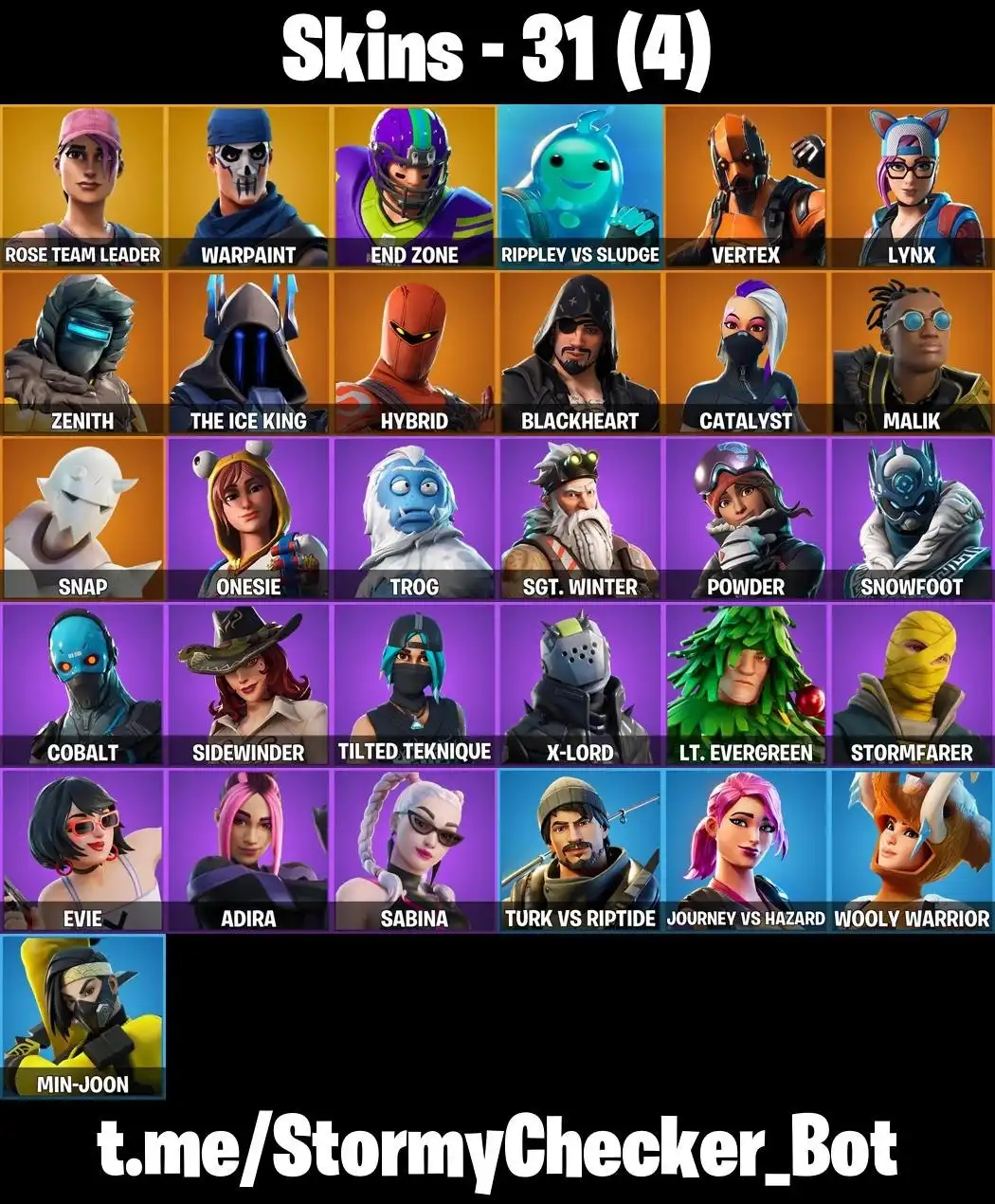 31 Skin ⭐ OG STW Edizione Deluxe ⭐ Vertex ⭐ Lynx ⭐ Rose Team Leader ⭐ Warpaint ⭐ Mean Streak ⭐ Deltaplano Fondatori ⭐ Ombrello Fondatori ⭐ Steady ⭐ FA