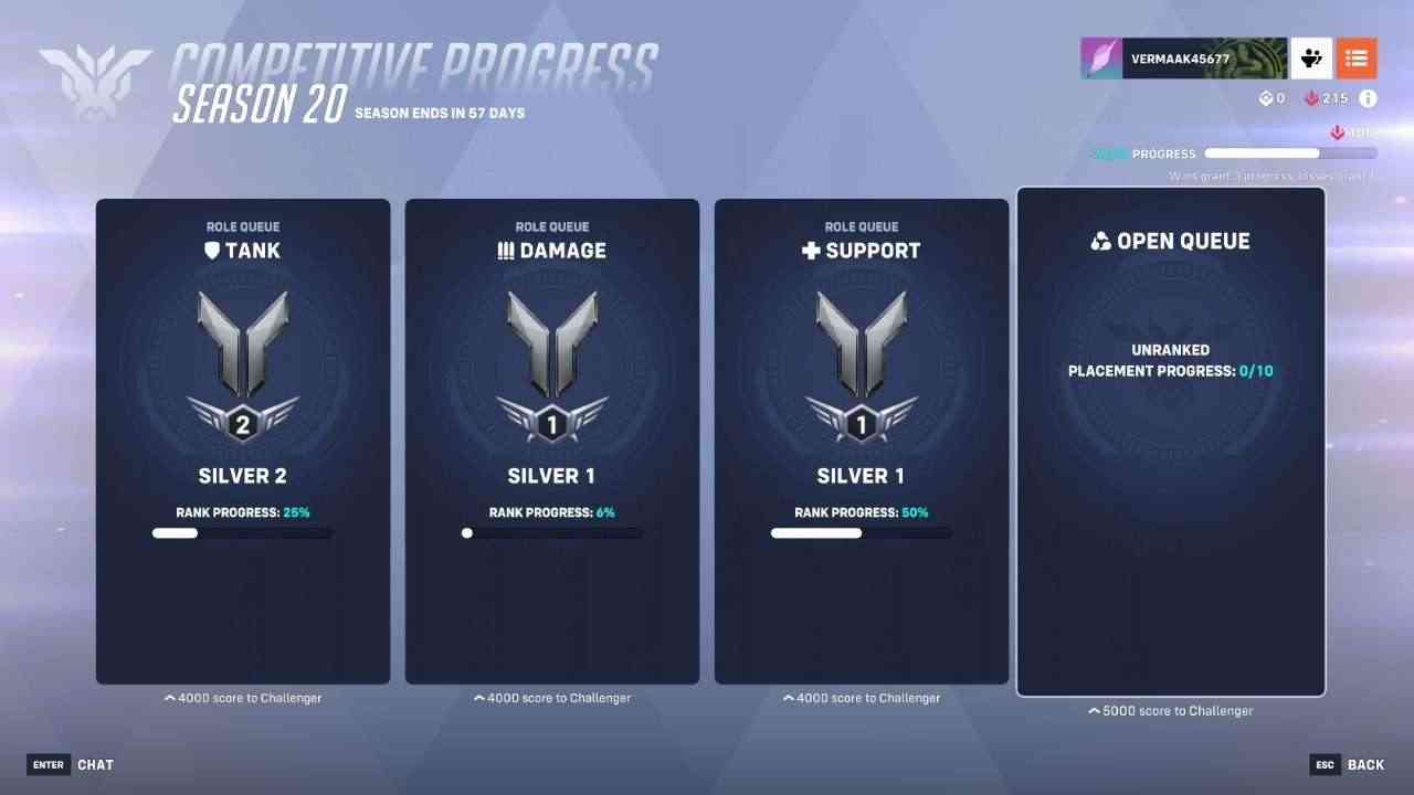 OW2✨Triple Plata🔹Plata5 Tank丨Plata4 DPS丨Plata3 Sup丨🔹Plata2 OQ✨🔥Acceso total 🔥 Entrega instantánea