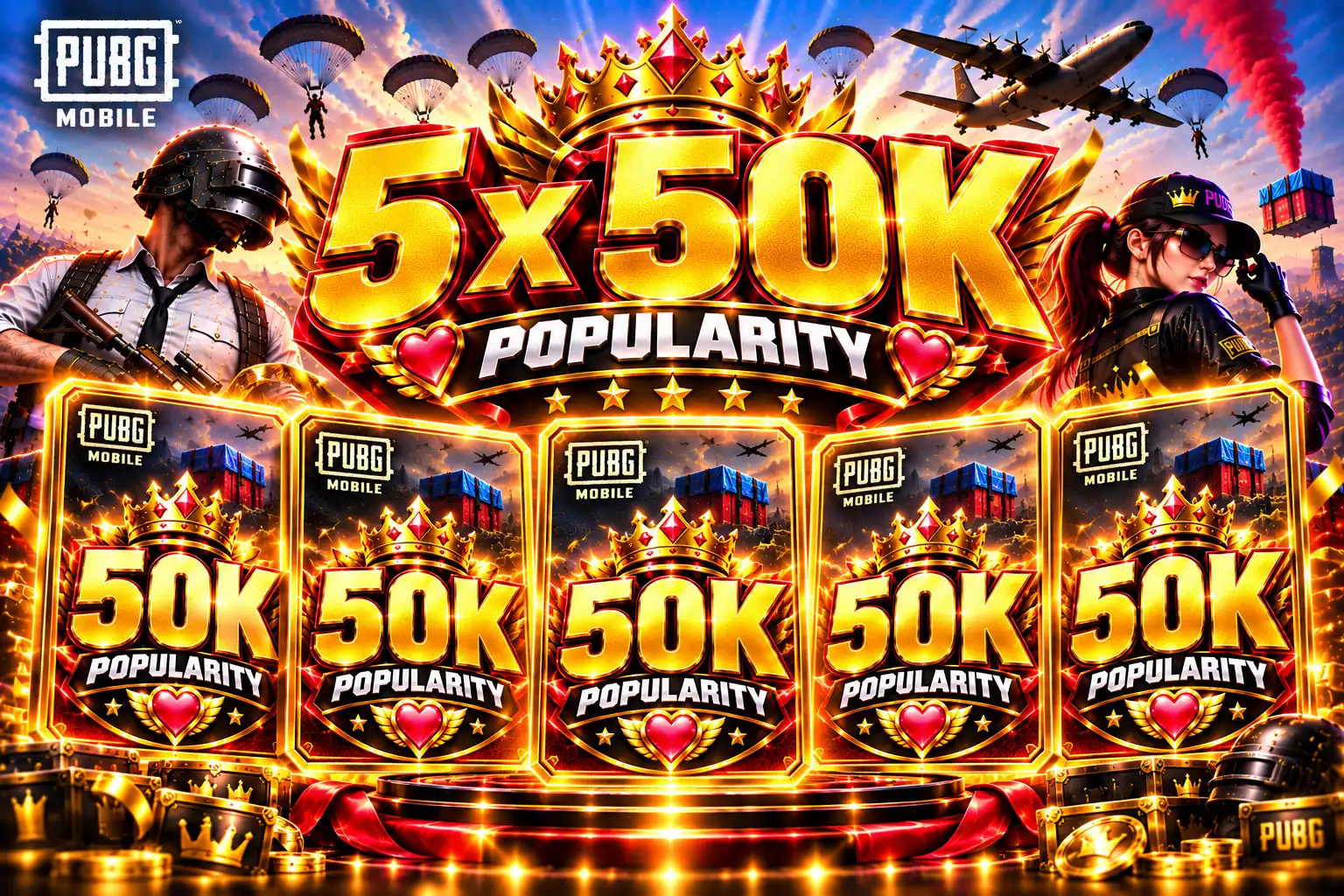 (5× 50K BELIEBTHEITSKARTEN) — 250K INSGESAMT | PUBG GLOBAL