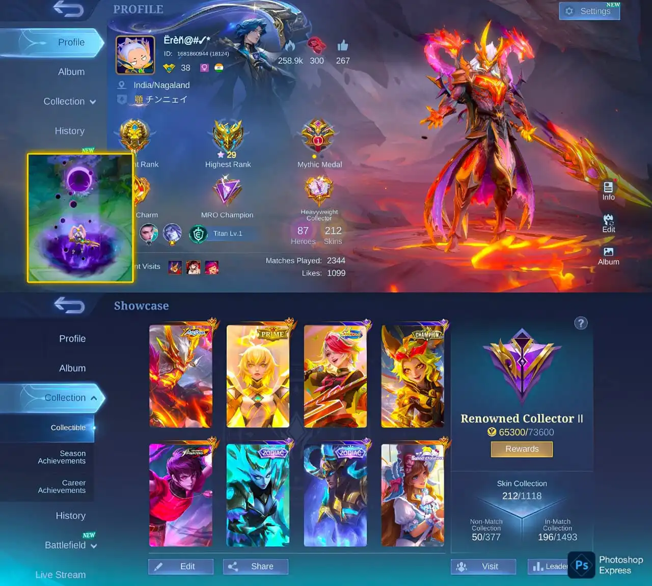 Akun Mobile Legends | 153 skin | Kolektor Terkenal V | Mythical Glory 109★ | 82 hero |