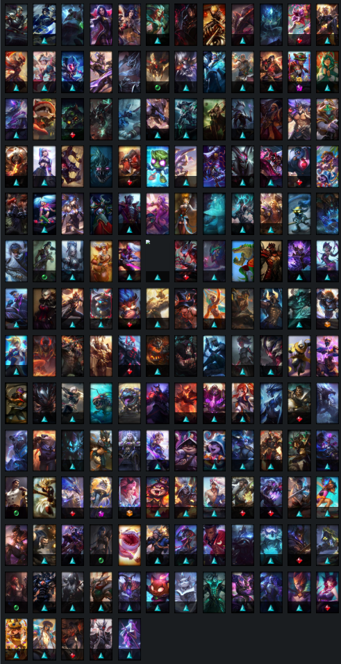 Bohaterowie (172) Skórki (161) Chromy (72) Ikony Przywoływacza (240) Totemy (39) Emotki (198)