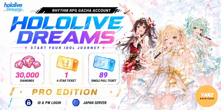 [일본] 계정 hololive Dreams | 다이아몬드 30000 + 4성 티켓 1 + 단일 뽑기 티켓 89- 프로 에디션