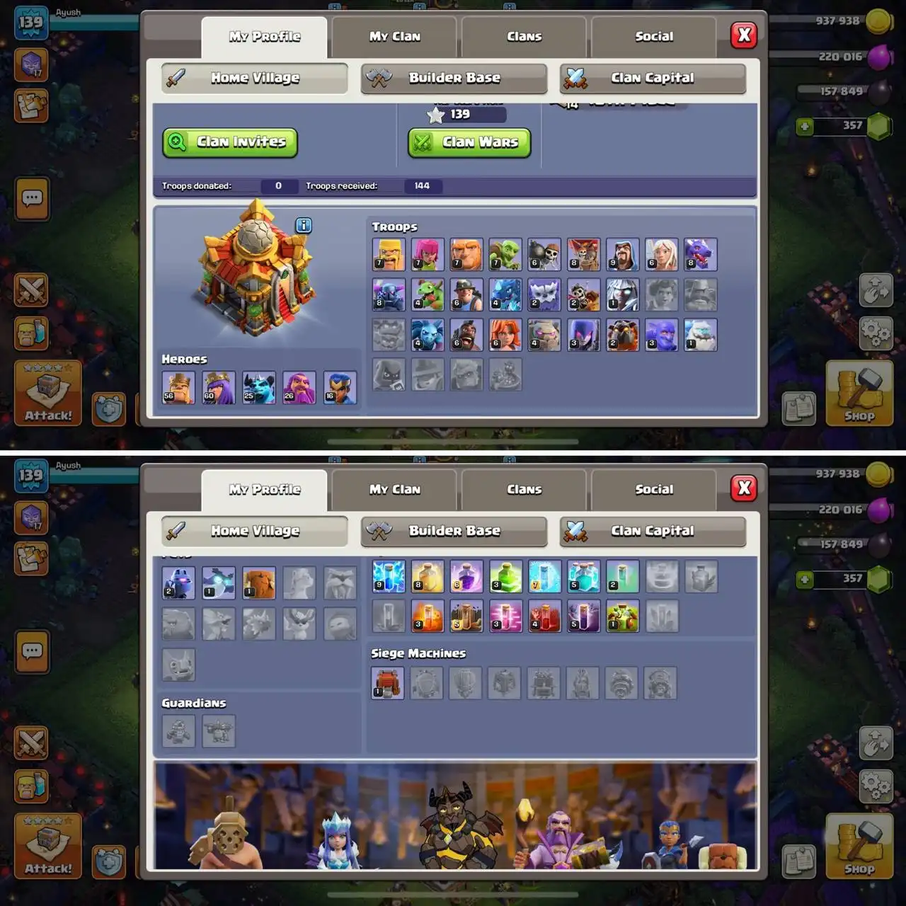 Premium Tiger Mountain Scenery & Lava Prince (35% de réduction limitée) TH16 correct, 6 constructeurs | BK56, Q60, MP25, W26, RC16 | BH10 presque max, médailles de raid