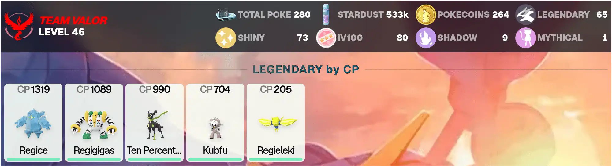 IV100 超级进化：班基拉斯 4.8K，烈咬陆鲨 4.8K • IV100 请假王 4K • 传说：65 • 闪光：73 • 完美个体：80 • 闪光：卡璞·鸣鸣，雷吉艾勒奇 • PG-MDBEV • [CNL]