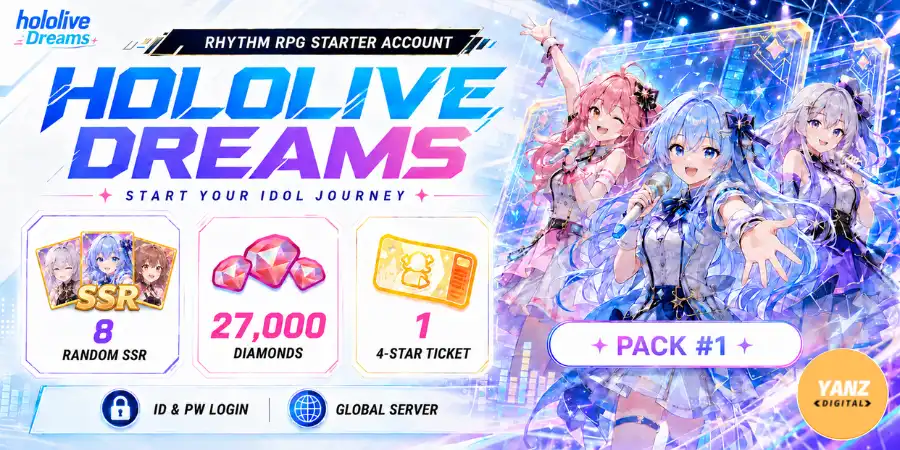 [글로벌] hololive Dreams 계정 | 다이아몬드 27000 + 4성 티켓 1 + 랜덤 SSR x8- 팩 #1