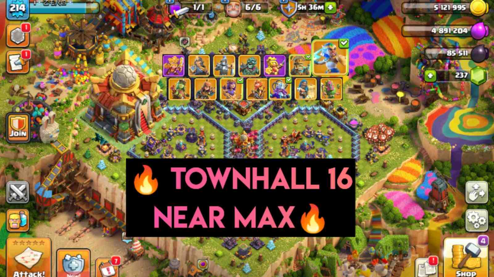 Clash of Clans-🔥টাউনহল ১৬ - প্রায় ম্যাক্স✅ (১৪+ হিরো স্কিন) হিরো - BK 86, AQ 86, MP 66, GW 64, RC 42 - প্রিমিয়াম অ্যাকাউন্ট সীমিত স্টক
