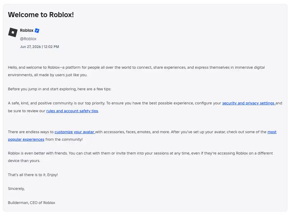 Roblox Account Verificato con ID 21+ | Consegna Istantanea | Pronto all'Uso