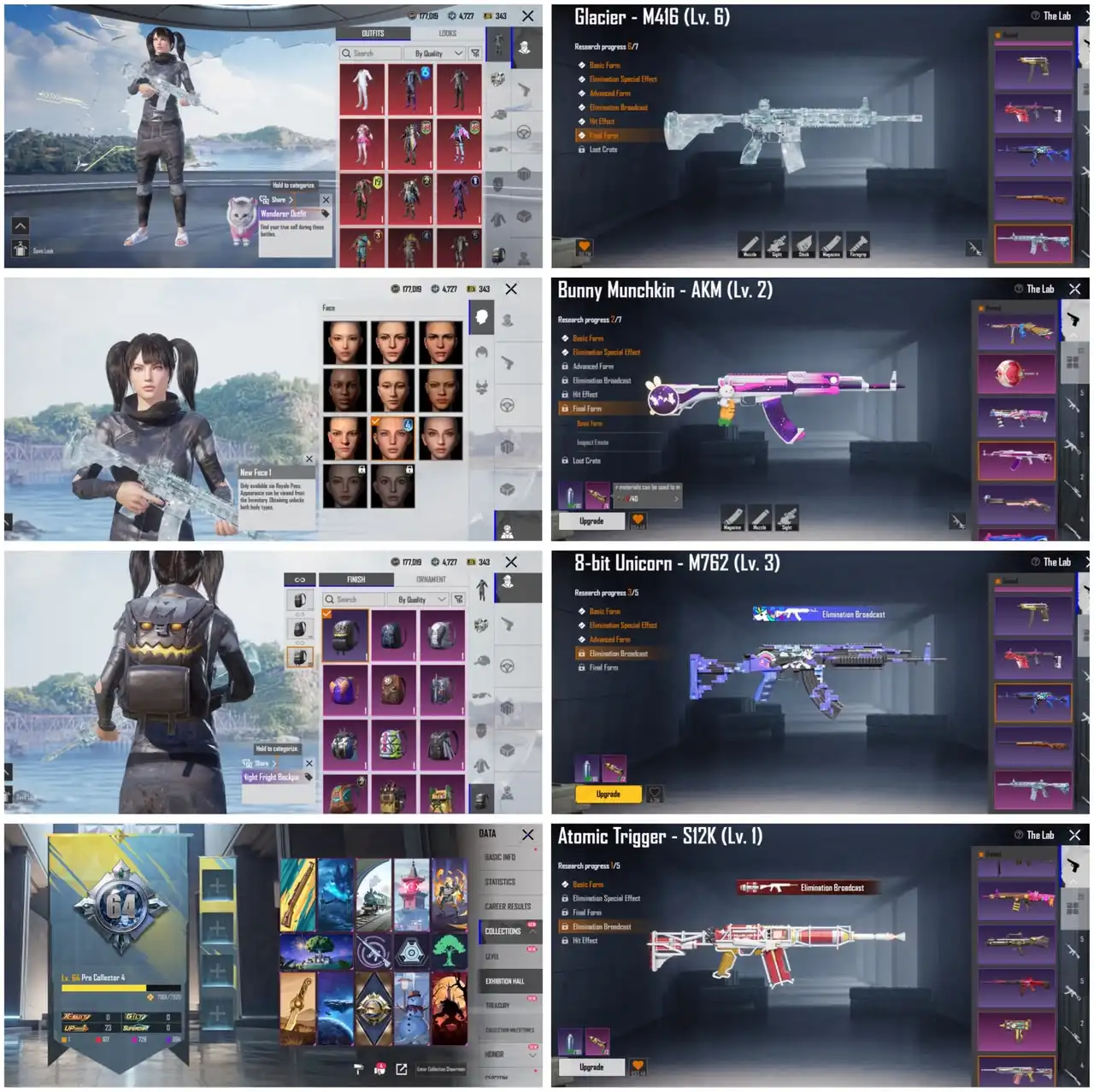 M416 GLACIER MAX LV6 | 107 MYTHICS | S4 OG FACE | S5 PONY | 23 GUN LABS | ULTIMATE ROYAL | CONQUEROR