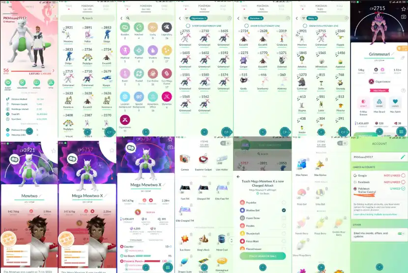 (MewX) Cont L50-L70 are 3* Mega X Shiny Mewtwo CP5700, 1.4M Praf de Stele, Shiny Gigantamax Grimmsnar, 36 Legendar, 11 Gigantamax