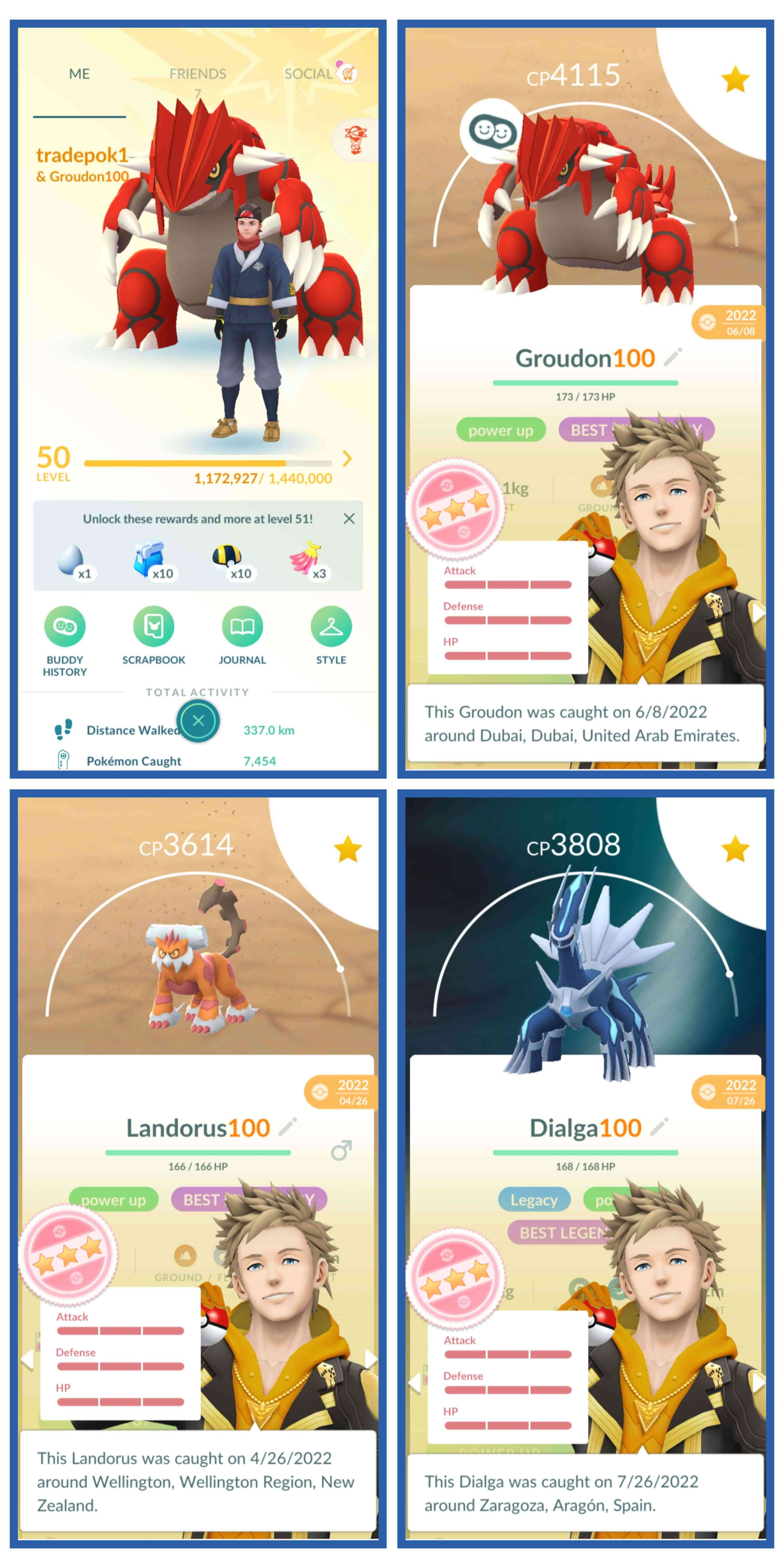 LVL 50. HUNDO GROUDON HUNDO DIALGA HUNDO LANDORUS | 3 SHUNDO | 166 أسطوري | 105 لامع | 8 أسطوري لامع | 3K عملات