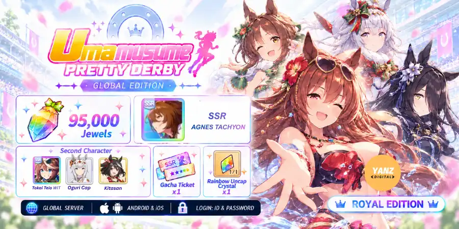 Account Umamusume  | 95000 Jewels + SSR Agnes Tachyon + Tokai Teio, Oguri Cap, Kitasan + 1 Ticket + 1 Rb Uncap Crystal