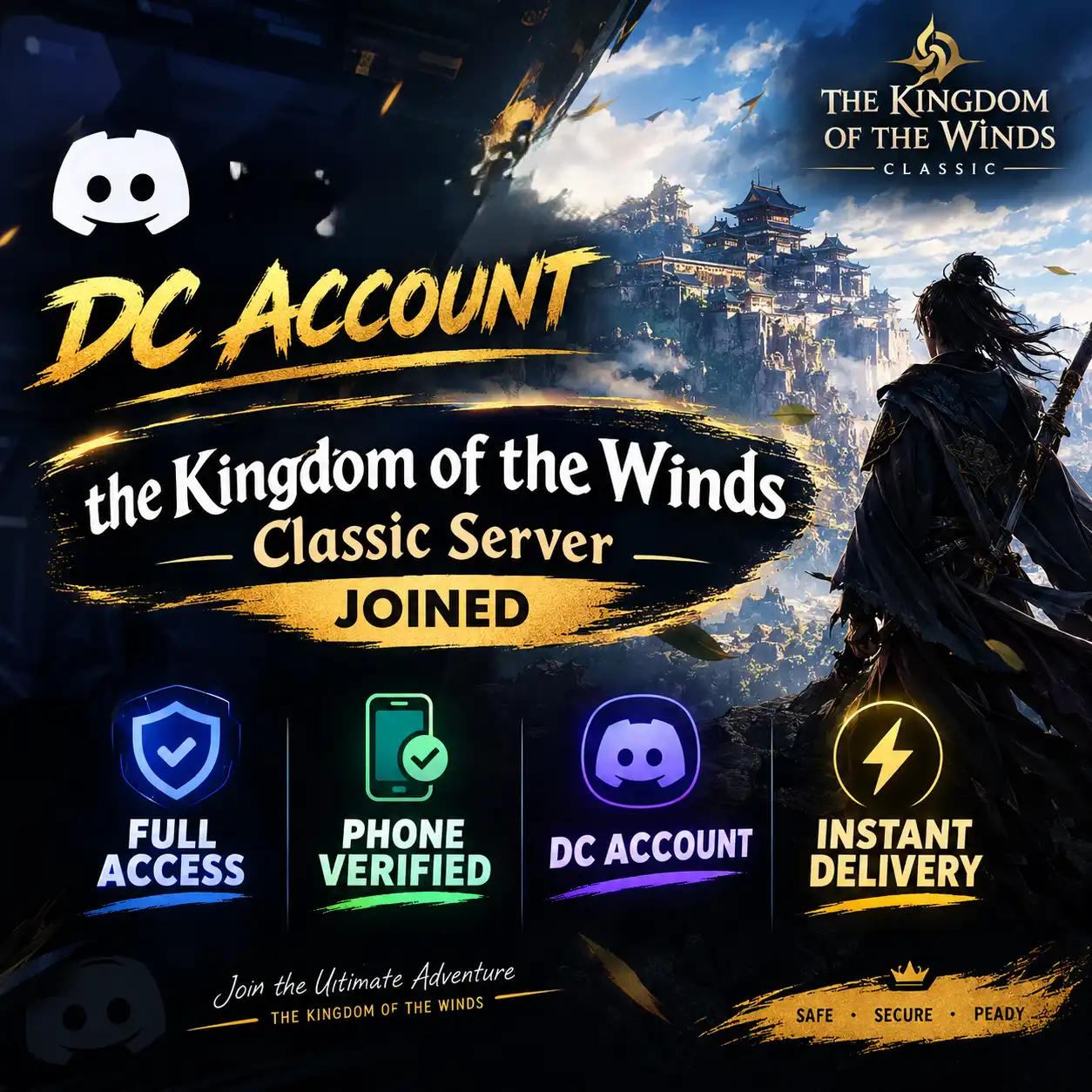 DC-KONTO | TELEFON VERIFIZIERT | the Kingdom of the Winds Classic-Server BEIGETRETEN | VOLLER ZUGRIFF | SOFORTIGE LIEFERUNG