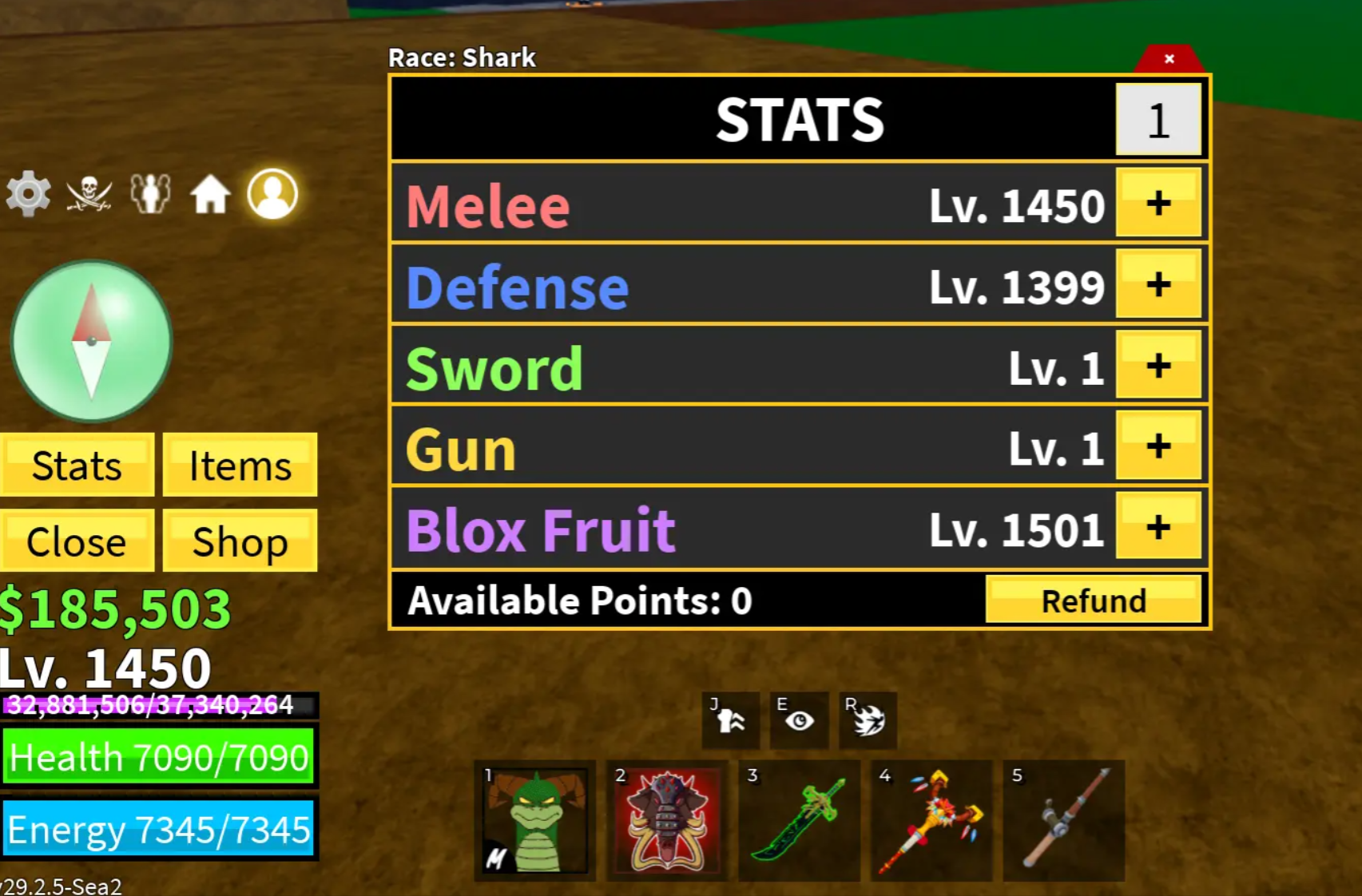 Blox Fruits Account Lv.1450 | PERM Buddha + PERM T-Rex + PERM Mammoth + PERM Gas | Dark Blade | Rich Inventory