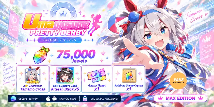 Umamusume-Konto | 75000 Juwelen + Tamamo Cross + Kitasan Black x5 + 1 Ticket + 1 Rb Uncap Crystal
